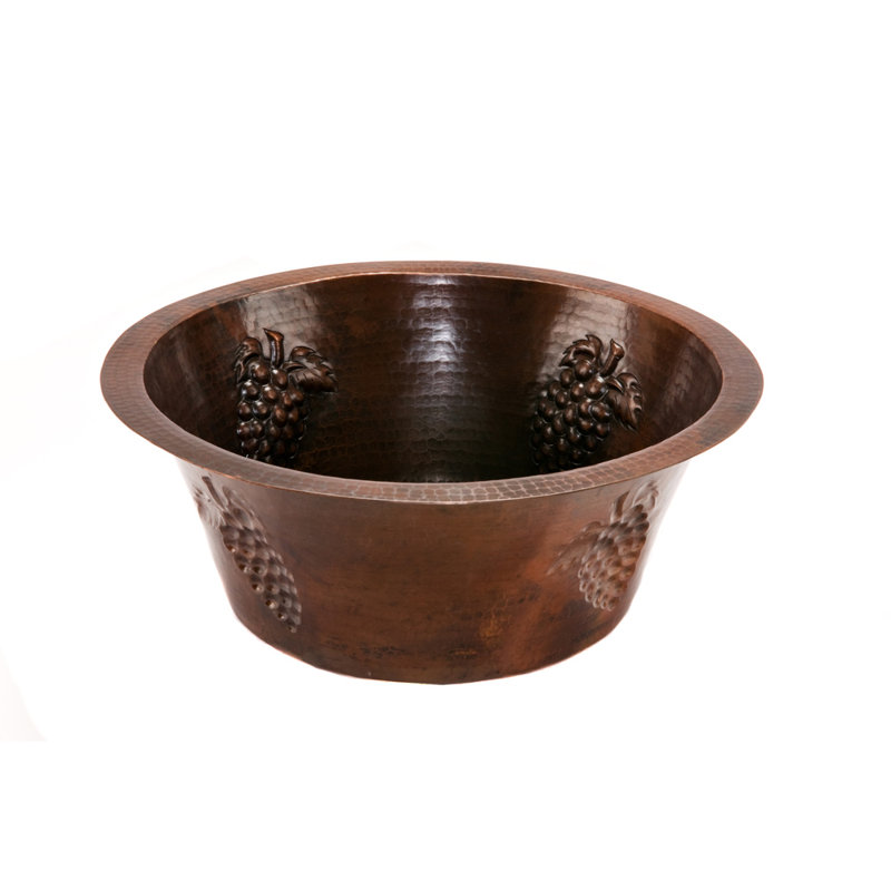 16" Round Copper Prep Sink w/ Grapes and 3.5" Drain Opening