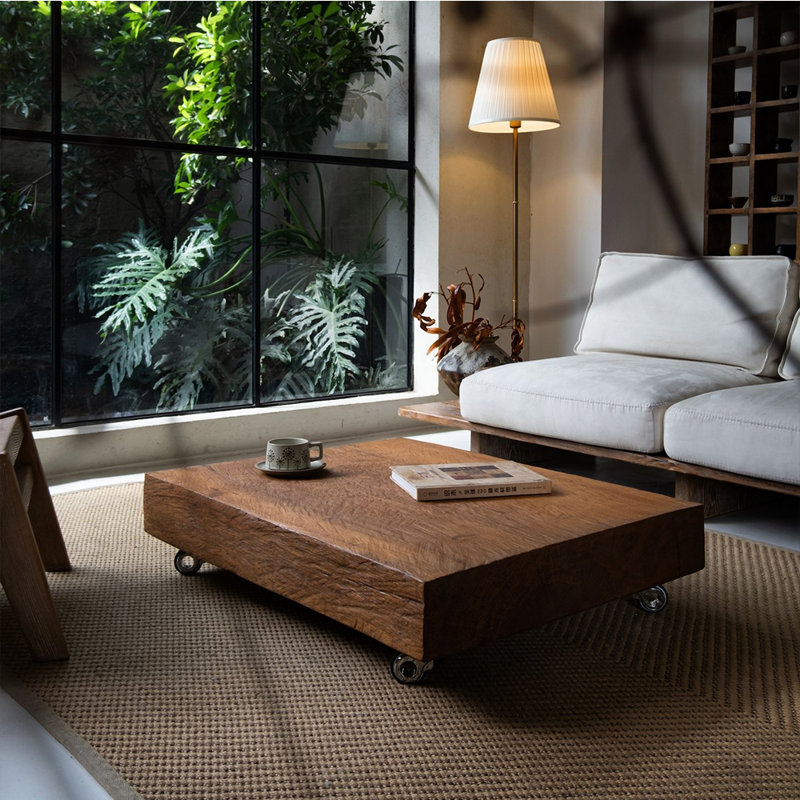 Table basse de style nordique en bois massif., H 8,6 po x L 70,8 po x l 29,5 po