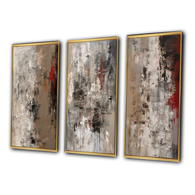 " Fading Passion Abstract In Retro Beige And Red " 3 - Pieces