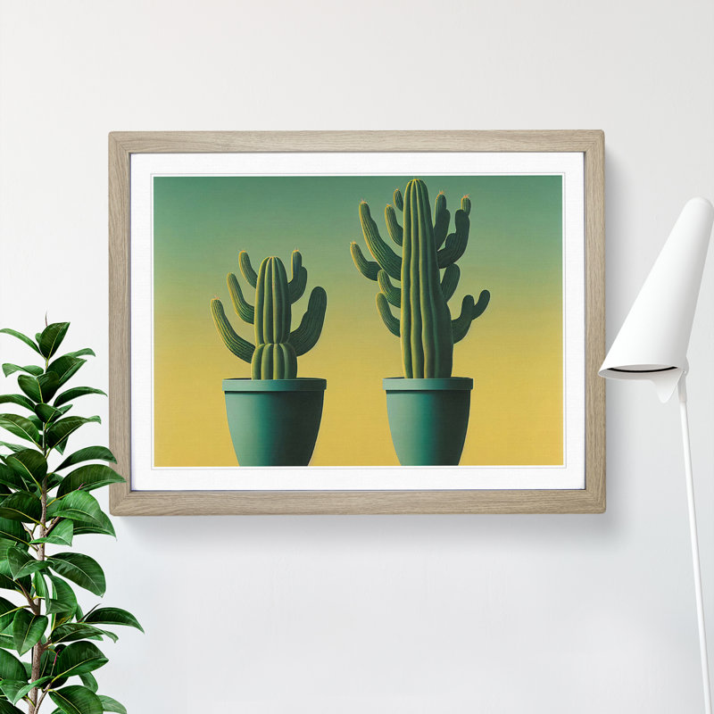 Endearing Cactus - Single Picture Frame Print, 46cm H x 64cm W x 2cm D, Oak Framed