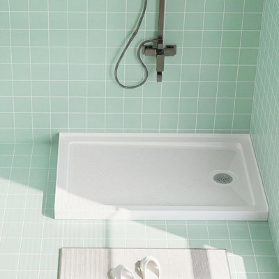 Right Drain 48x32 Inch Shower Pan – Textured Non-Slip Base with Drain Kit, Single Threshold