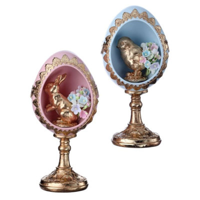 Piédestal en résine 7 po avec lapin / poussin - 2 pièces