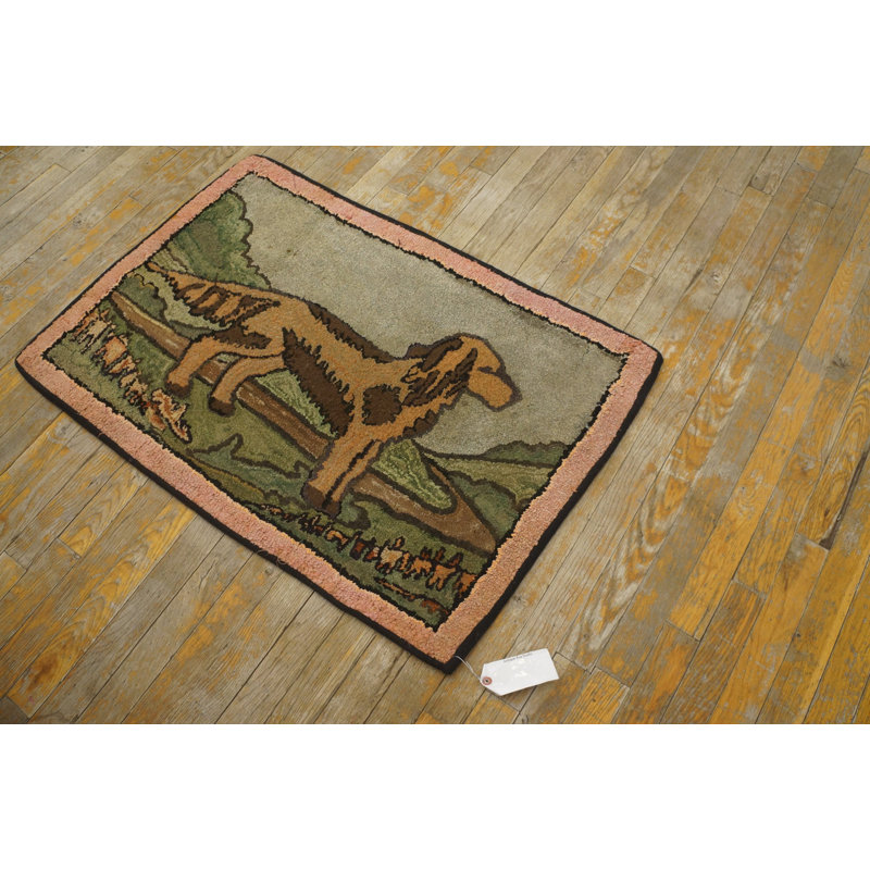 Antique American Hooked Dog Rug American Multicolor 1940s Multicolor