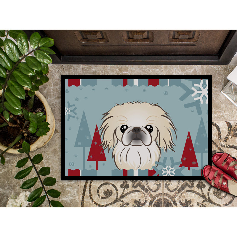 Tapis pour porte d’extérieur antidérapant pékinois de noël winter, 1 pi 6 po x 2 pi 3 po