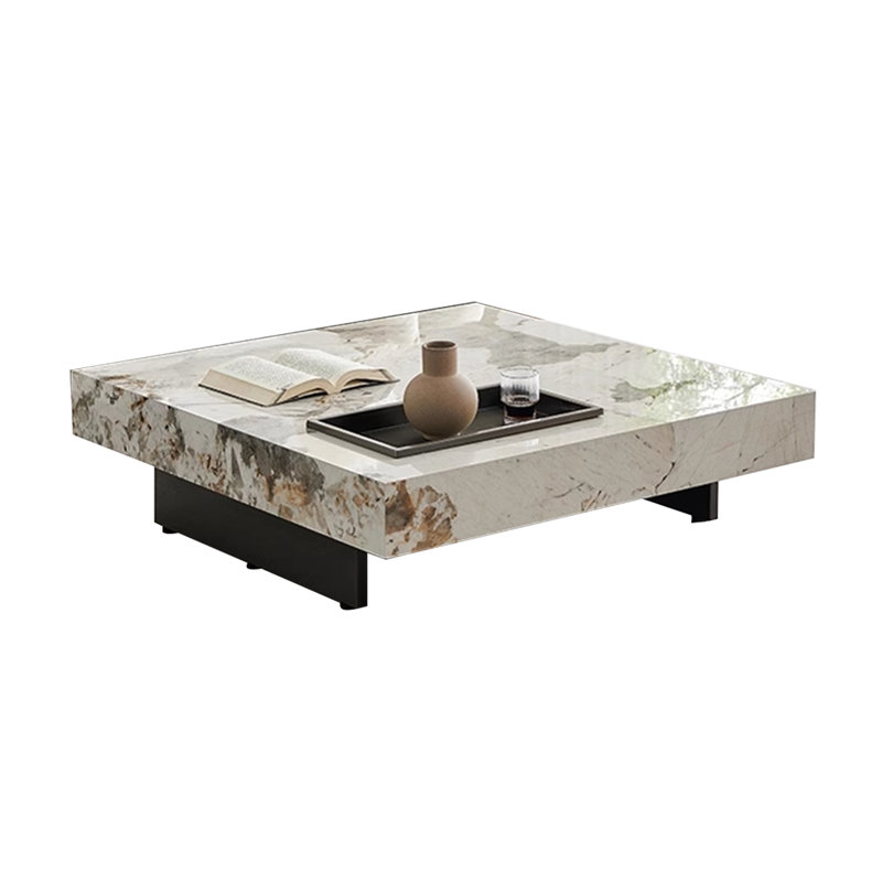 Briamarie 39.37'' Luxury Sintered Stone Square Coffee Table,Center Table with Stainless Steel Feet, White