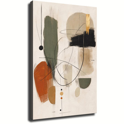 Print Canvas Wall Art Abstract Line Geometric Painting Olive Orange Gold Foil Neutral Modern Textured Wall Decor