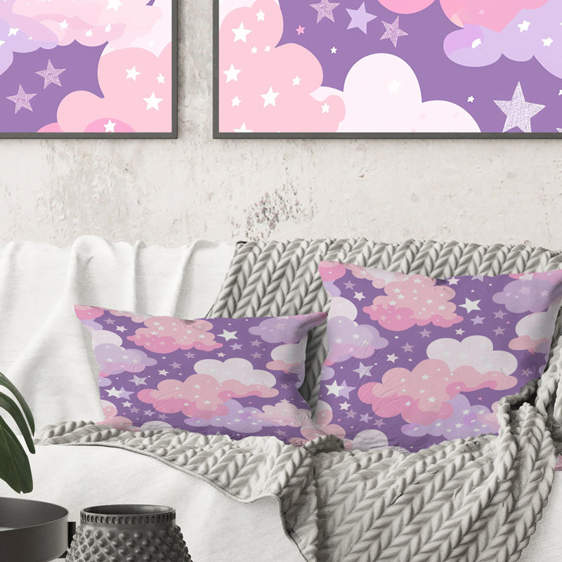 Coussin rose et mauve en coton, H 16 po x l 16 po