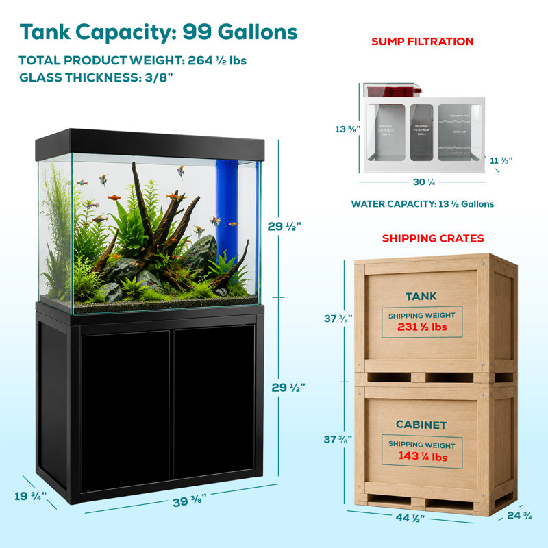 Rectangle Aquarium Tank, Black, 100 Gallon (61" H x 39.4" W x 19.7" D)