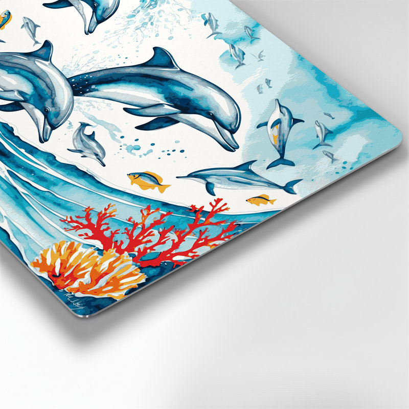 «Hawaiian Dolphins», art mural en métal bleu, H 12 po x l 18 po