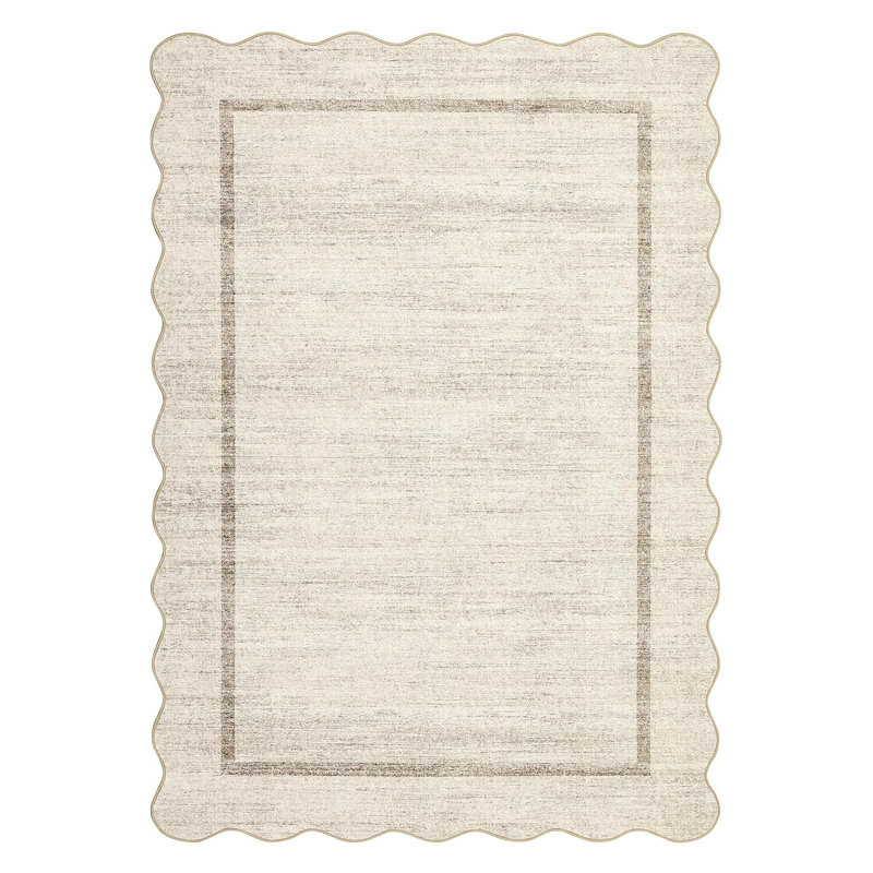 Abstract Machine Printed Area Rug, Rectangle 200 x 290 cm, Beige