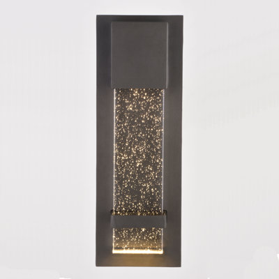 Cherrise 13.75 in. H 1-Light Mystic Pewter Contemporary Outdoor Wall Sconce made of Rust-Resistant Aluminum, Bubble Glass Shade, Integrated LED, Use for Exterior Porch Patio Front Door or Garage