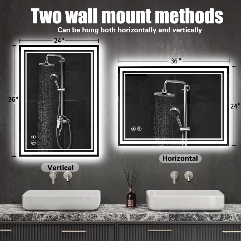 Bathroom Mirror with Lights Anti-Fog Dimmable Lighting 3 Colors  LED Bathroom Mirror Brightness Wall Mounted Easy To Set Up  Horizontal/Vertical