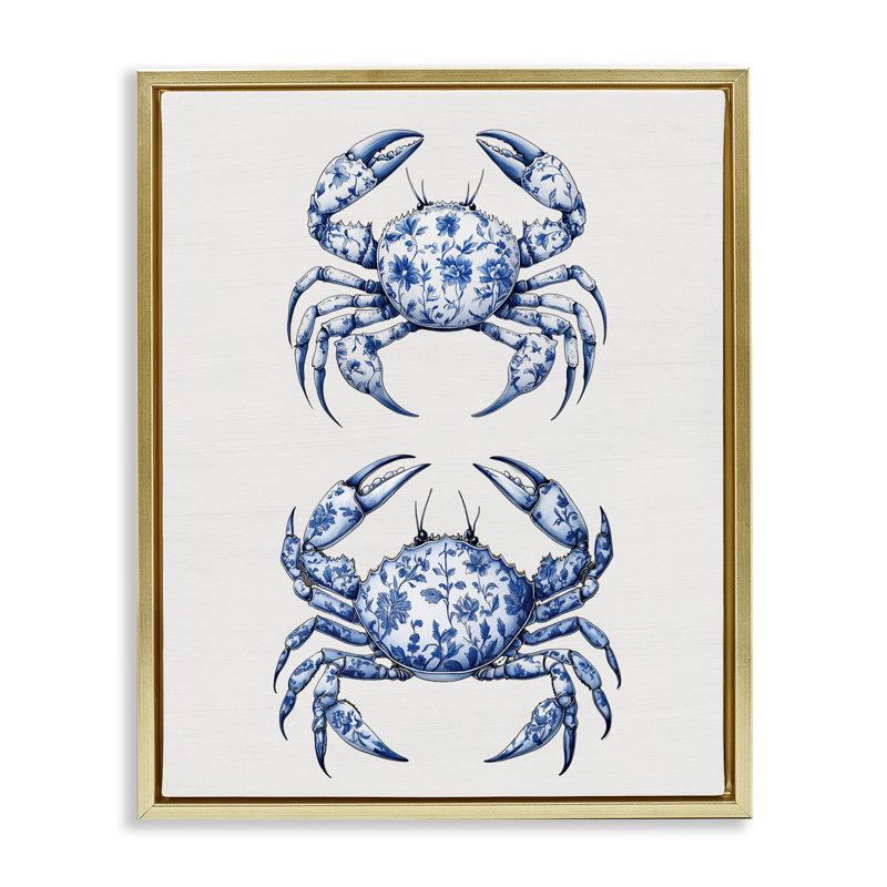 Cadre flottant Vintage Toile Crabs, design par lettré et doublé, H 31 po x l 25 po, Cadre flottant métallique doré
