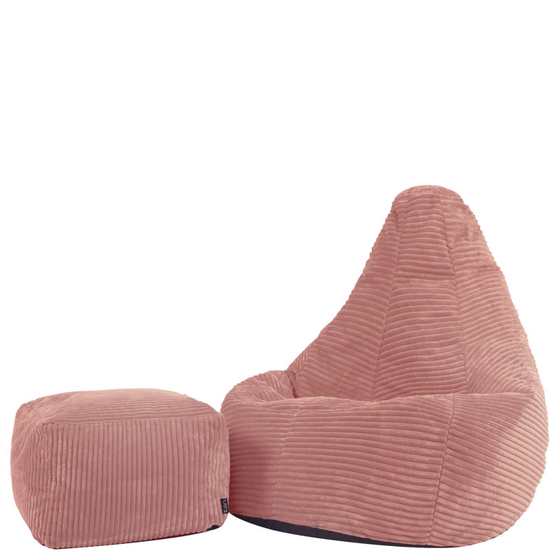 icon Kids Dalton Cord High Back Bean Bag and Mini Square Footstool, Teal, Pink