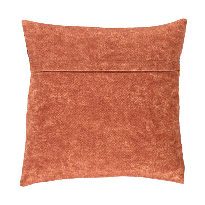 Coussin décoratif en velours Pasargad 16 po x 16 po, Flush orange / or / bleu marine damassé