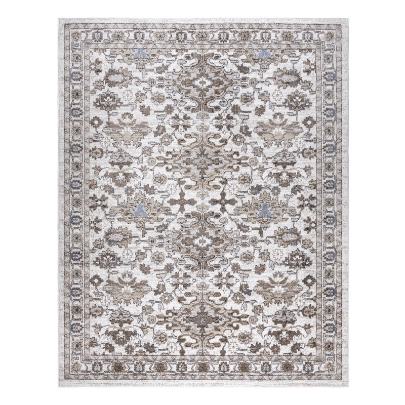 Ivory and Beige Rectangular Synthetic Area Rug, 9x13