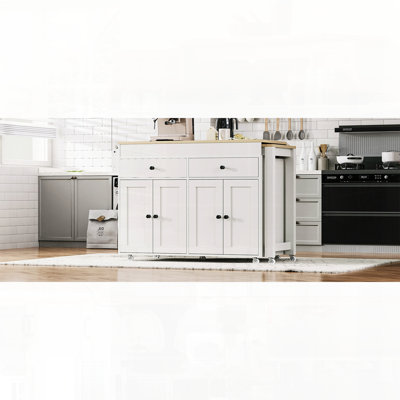 74.5 Inch Kitchen Island With Extendable Dining Table , Rolling Kitchen Island On Wheels With Spice Rack And 2 Drawers,  Kitchen Storage Cart With 4 Door Cabinet, For Kitchen, Dining Room