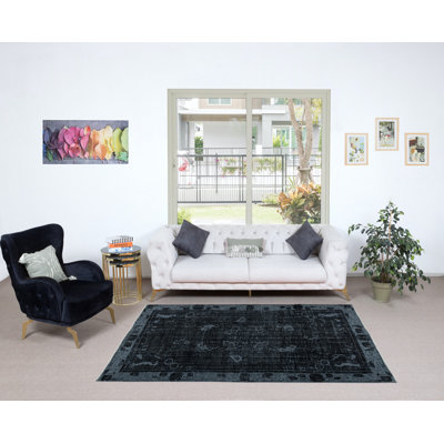 5.4x7.7 Ft Modern Black & Grey Area Rug with Art Deco Chinese Design, Hand-Knotted in Turkey
