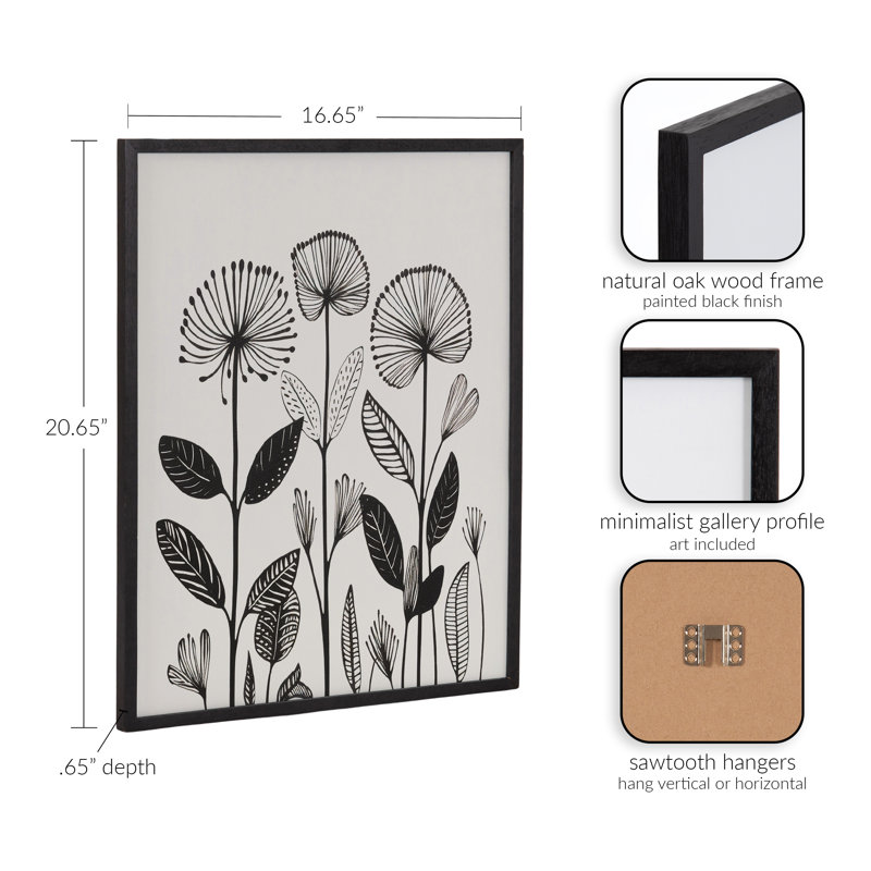 «Simple Modern Linocut Botanicals» par The Creative Bunch Studio, reproduction d'art encadrée, Cadre noir