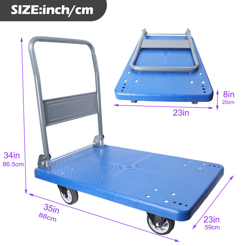 Chariot de transport manuel pliable amélioré - capacité de 660 lb, robuste, pliable, poignée pivotante, peu encombrant