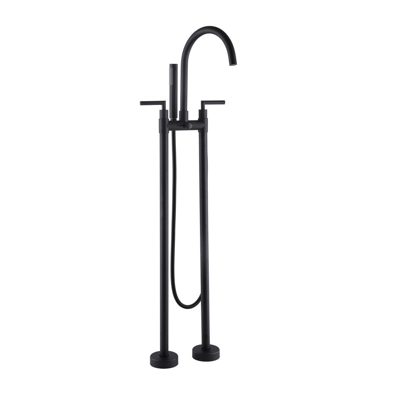 46.06" Freestanding Bathroom Bathtub Faucet, Solid Brass Tub Filler with Hand Shower, Black