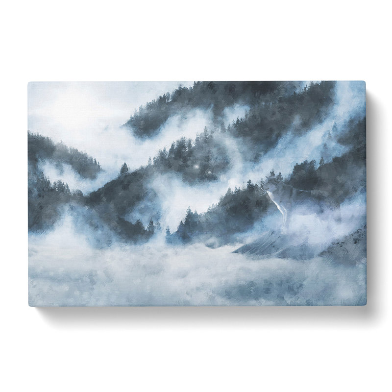 Grey Wolf In A Winter Forest Painting - Wrapped Canvas, 40cm H x 60cm W x 3cm D