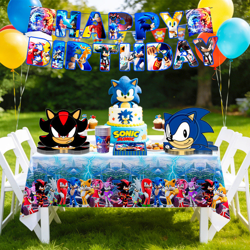 Sonic Birthday Party Tableware,128pcs Sonic Party Irregularly Shaped Tableware Set