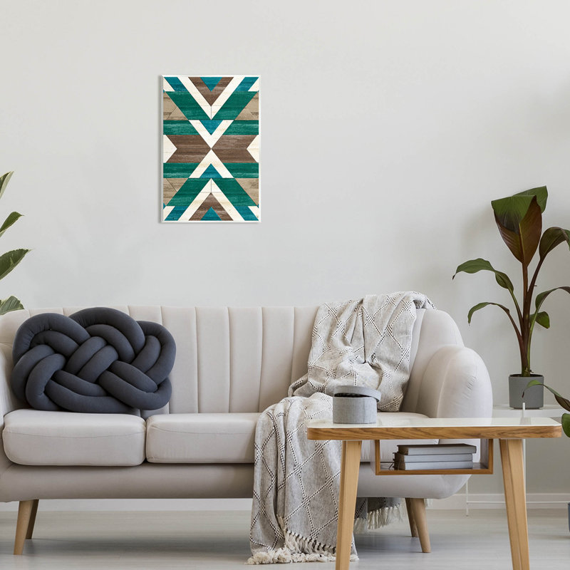 Art giclée vert à motif géométrique aztèque par Erica Billups, H 19 po x l 13 po x P 0,5 po, Bois