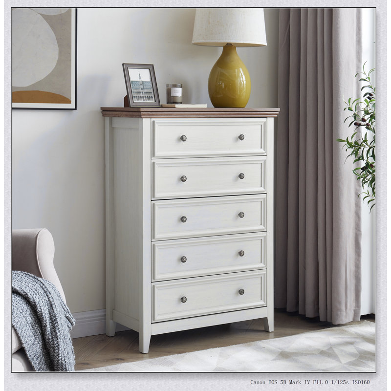 Commode moderne à 5 tiroirs avec rangement spacieux, glissières lisses et sécurité anti-basculement pour l'organisation du salon
