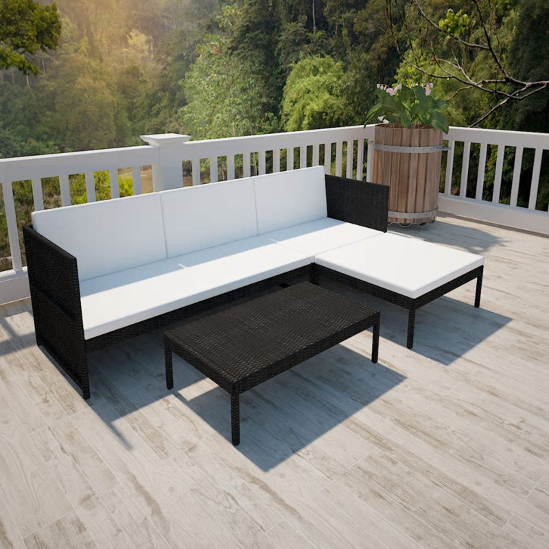 Siège profond avec coussins 3 pièces Ardeth, Structure noire / coussin blanc crème