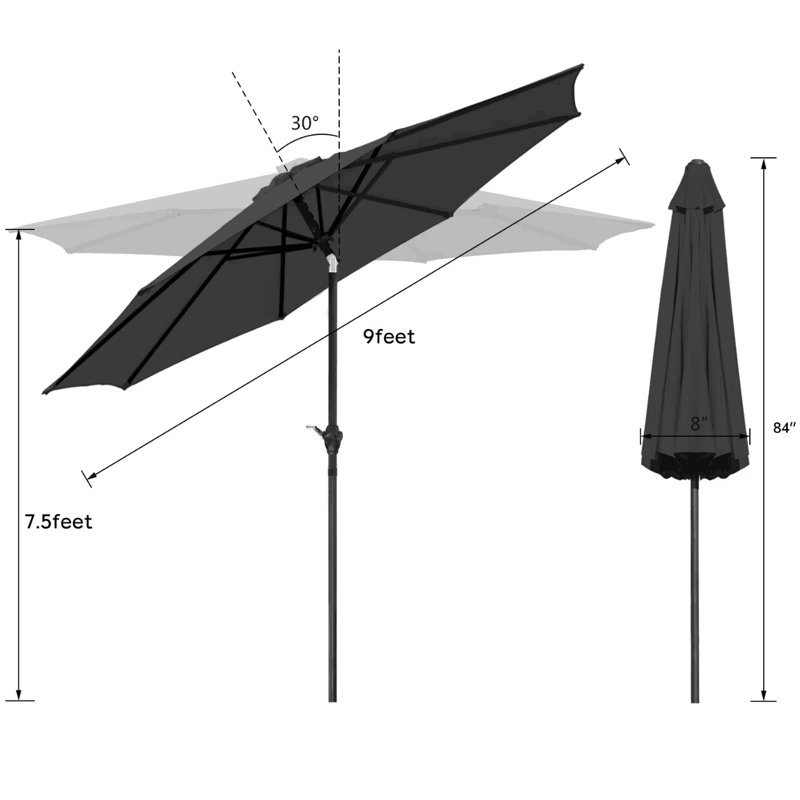 Parasol de marché 9 pi Juri, Noir
