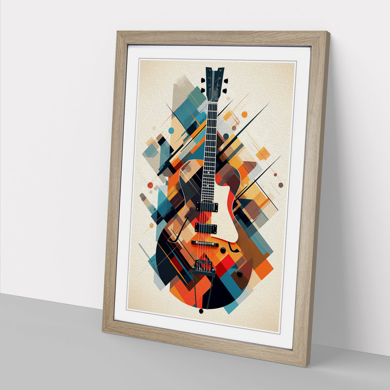 Electric Guitar Geometric No.3 - Single Picture Frame Print on Wood, Oak, 34cm H x 25cm W x 2cm D