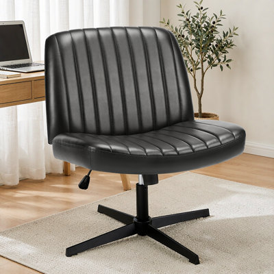 Fauteuil de bureau pivotant sans accoudoirs, chaise de bureau large à pieds croisés avec hauteur réglable et mode berçant