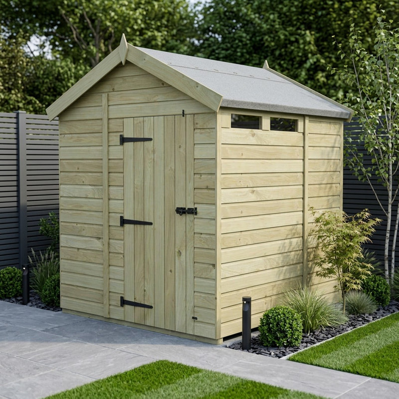 Total Sheds 7ft x 6ft Security Apex Shed - Heavy-Duty Hasp Staple Anti-Tamper - Pressure Treated Timber - UK Manufactured