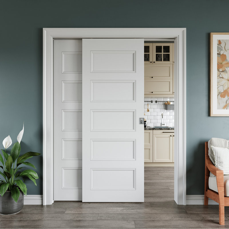 Porte coulissante encastrée 5 panneaux Morden, Argent argent, 64 po x 80 po, 2