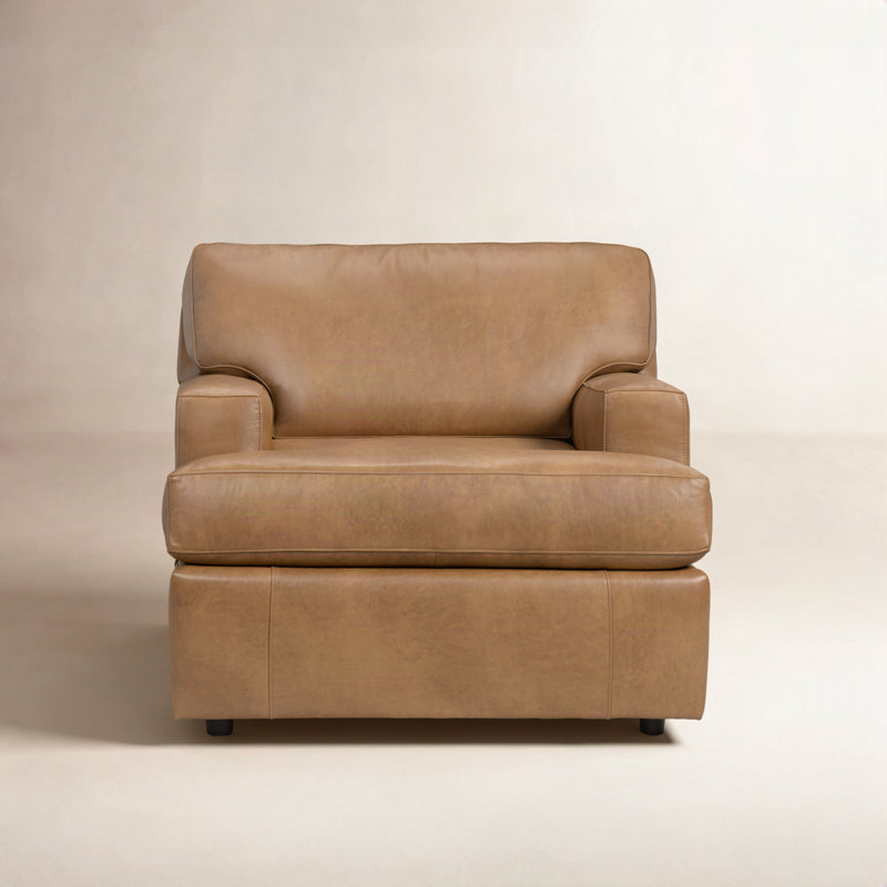 Cleo Genuine Leather Accent Chair, Steamboat Caramel Genuine Leather