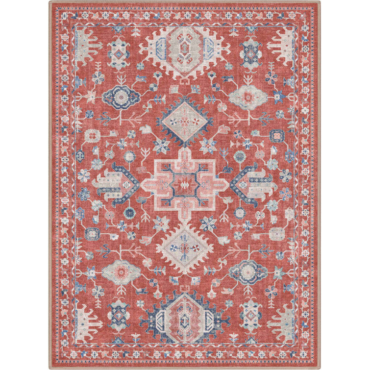 Bungalow Rose Aylena Crimson Medallion Floral Red Area Rug