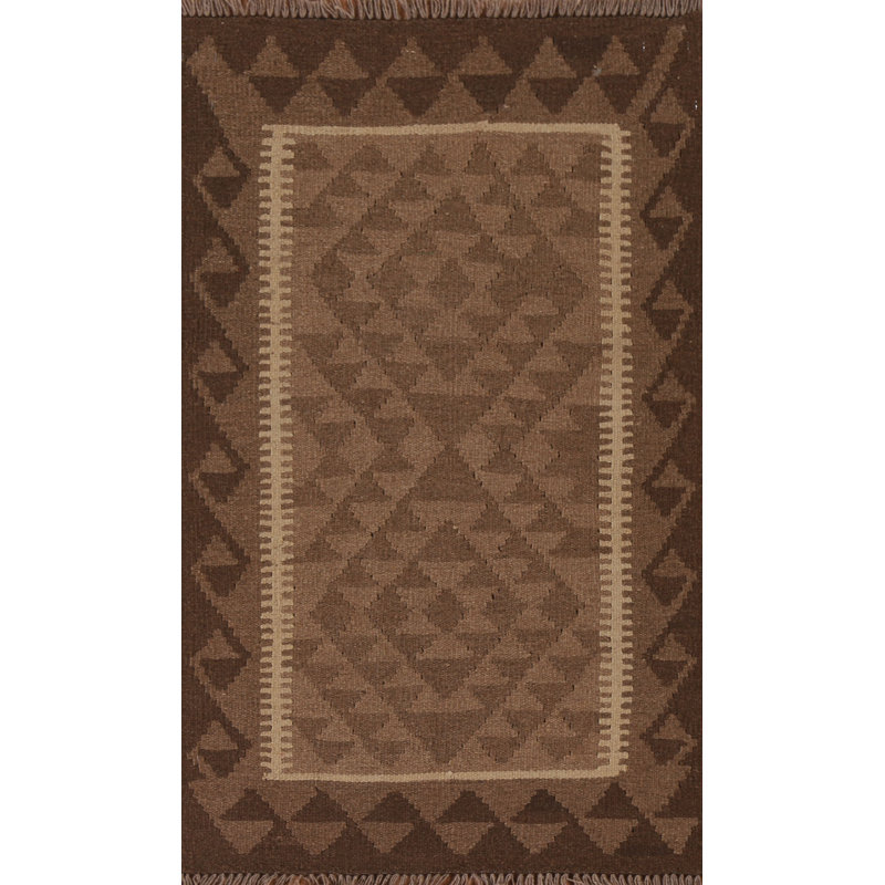 Tapis oriental brun en laine Kilim 3 x 4