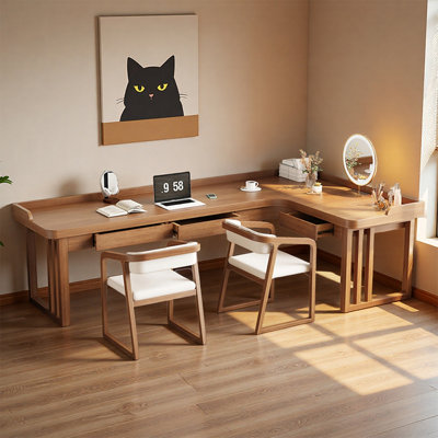 Simple Burlywood L-shaped Solid Wood Writing Desk