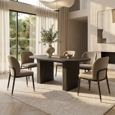 Extendable Oval Dining Table for 4 to 8 People, Modern Kitchen Table with Wooden Strip Base in Black Finish