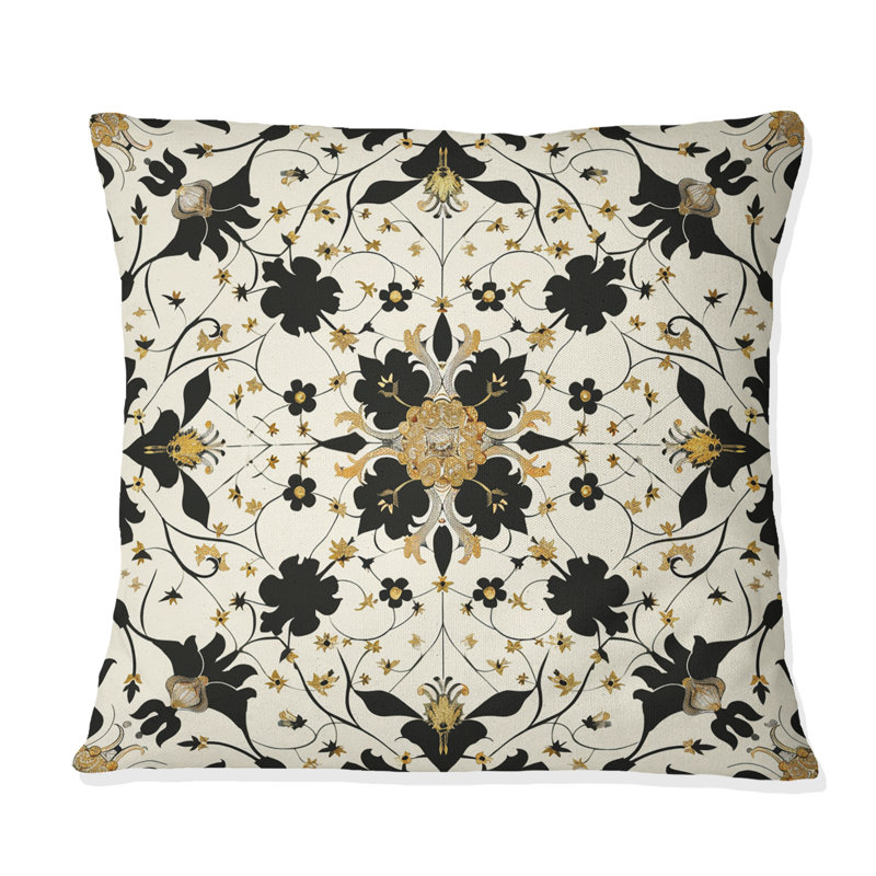 Coussin décoratif doré doré et noir, H 16 po x l 16 po
