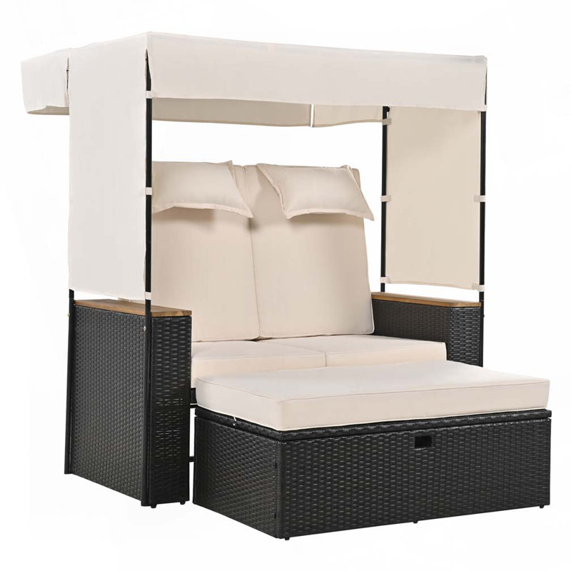 2-Piece Outdoor Rattan Daybed, White