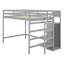 Lit mezzanine double avec garde-robe et escalier de rangement intégrés, gris
