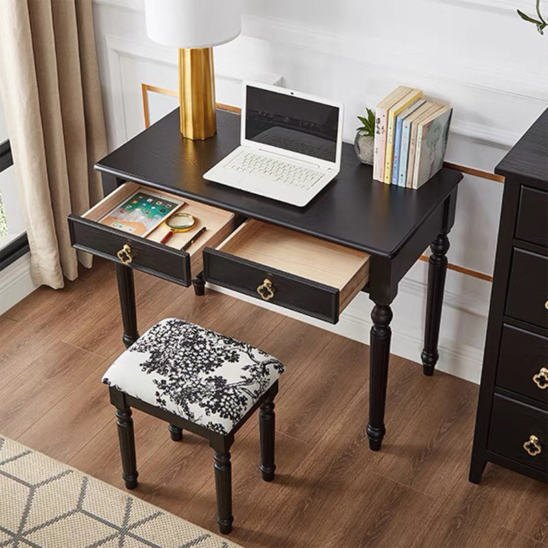 Bureau d'écriture rectangulaire en bois massif noir avec tiroirs, 29,92 po H x 31,5 po L x 19,69 po P