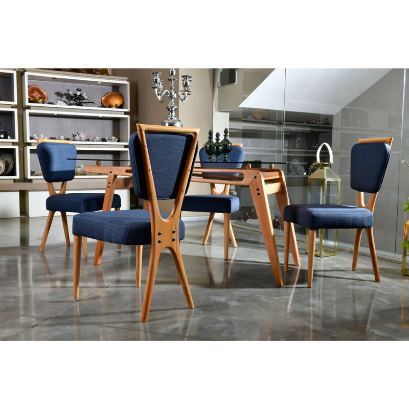 Ensemble repas pour quatre personnes, Chêne / bleu