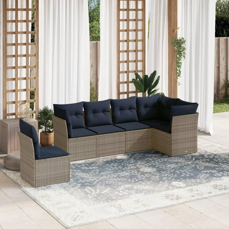 Ensemble de canapé de jardin 6 pièces avec coussins, Marine, Gris