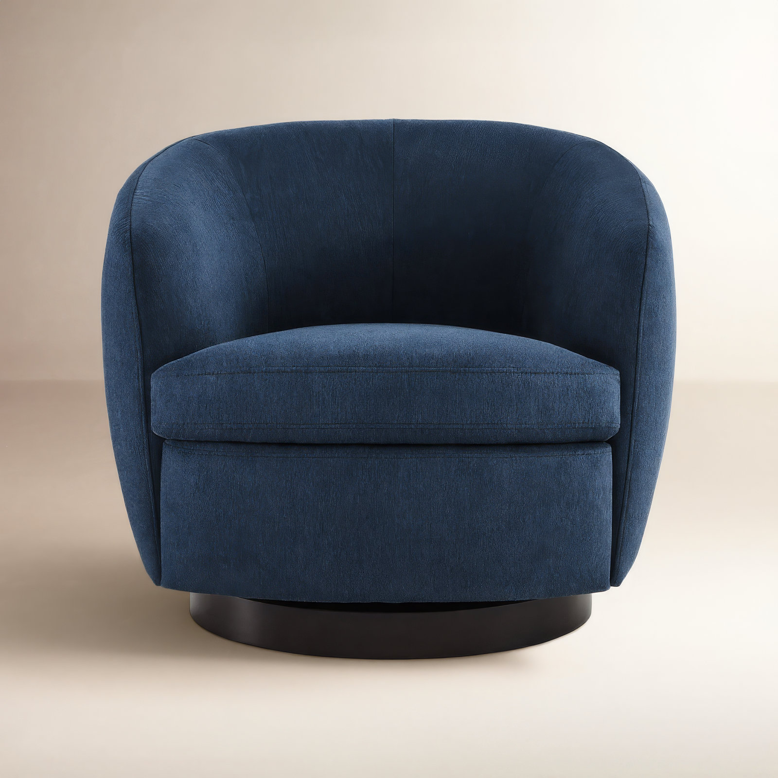 Marcy Linen Swivel Barrel Chair, Peyton Navy Blue Performance Weave