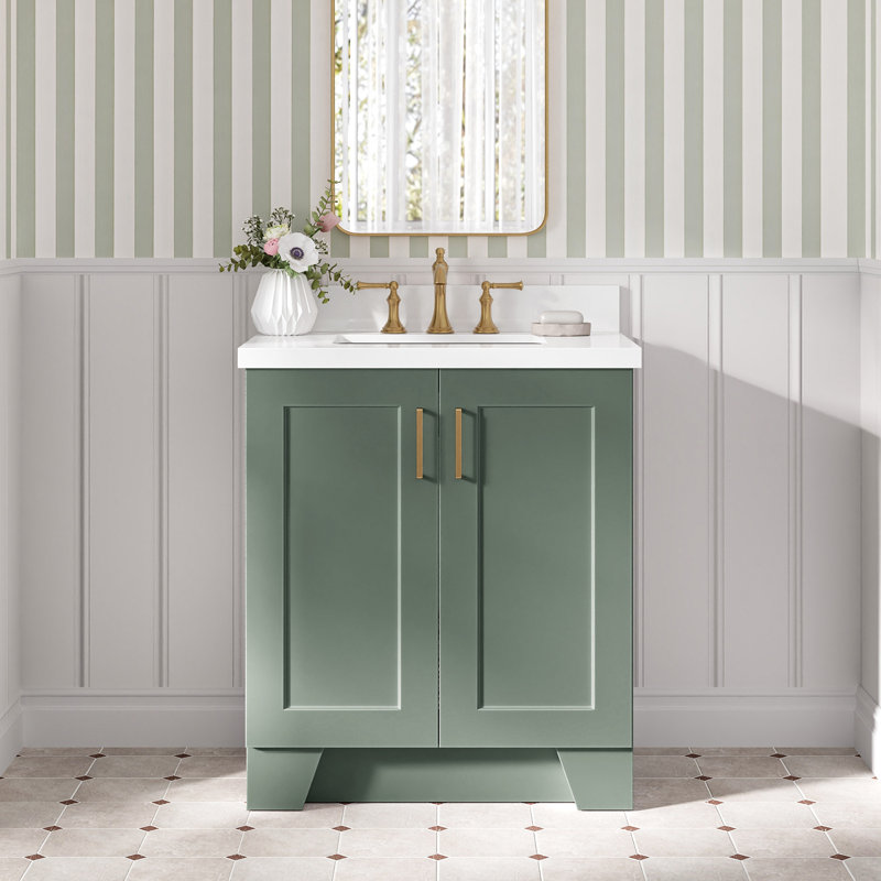 31 IN.  Single Bathroom Vanity, Rectangle, White Quartz, Vintage Green