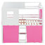 Lit superposé double en bois rustique avec tente, rose et blanc, style maisonnette