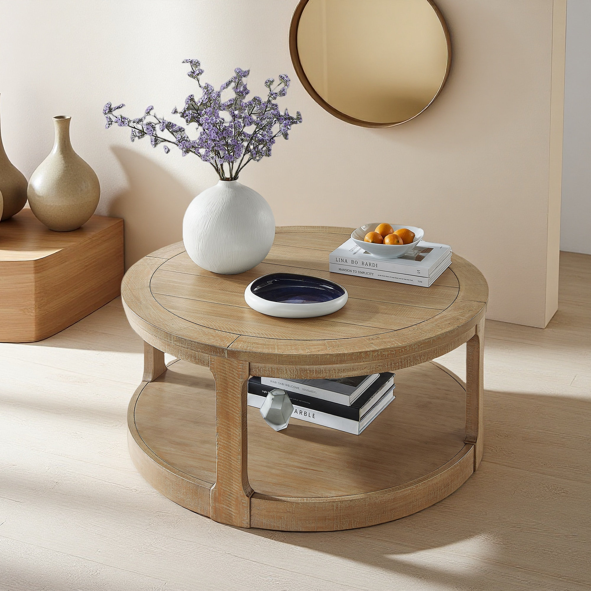 Table Basse Ronde Dw Gracie Oaks Grande table basse ronde de 40 po à 2 niveaux avec cercle ...